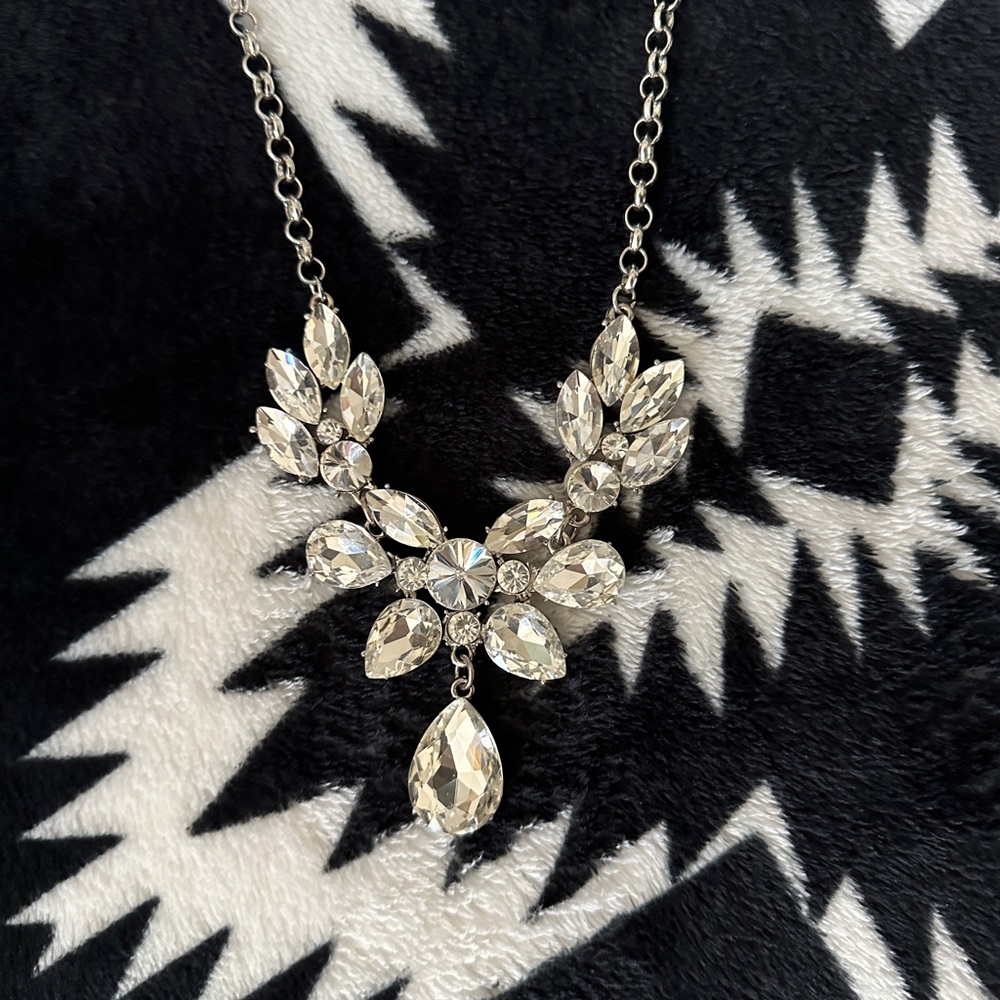 Large Silver Necklace with Gems *Fine Costume Jewelry!*
